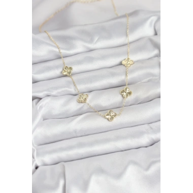 Pirinç Gold Renk Yonca Kadın Kolye