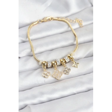 Pirinç Gold Renk Yonca Model Kadın Bileklik