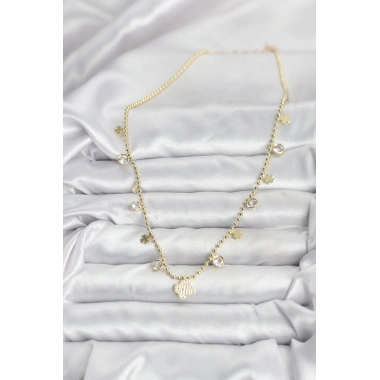 Pirinç Gold Renk Yonca Model Kadın Kolye
