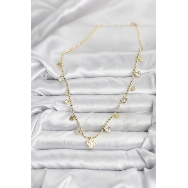 Pirinç Gold Renk Yonca Model Kadın Kolye