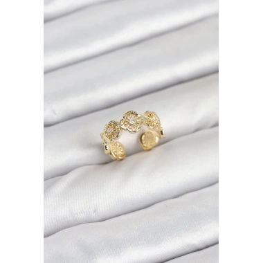 Pirinç Gold Renk Yonca Model Kadın Yüzük