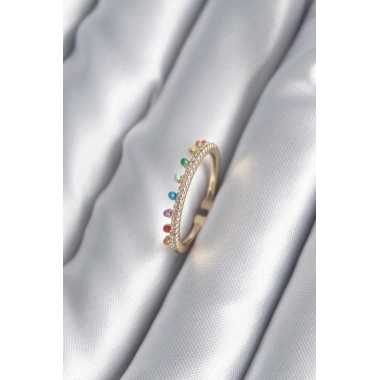 Pirinç Gold Renk Zirkon Taş Detay Kadın Yüzük