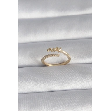 Pirinç Gold Renk Zirkon Taş Detay Kalp Model Kadın Yüzük