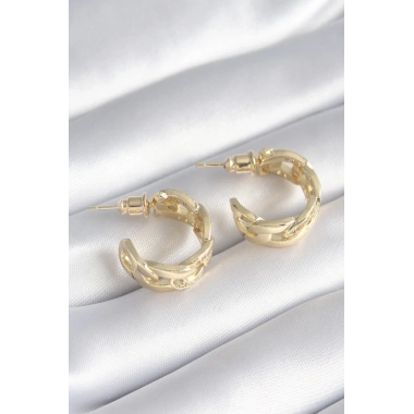 Pirinç Gold Renk Zirkon Taş Detay Zincir Model Kadın Küpe