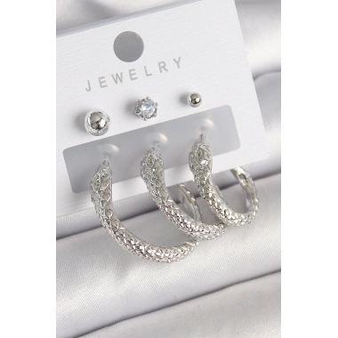 Pirinç Gold Renk Zirkon Taş Detaylı Halka Yılan Model Kadın Küpe Seti