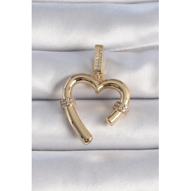 Pirinç Gold Renk Zirkon Taş Detaylı Kalp Figür Ajda Charm