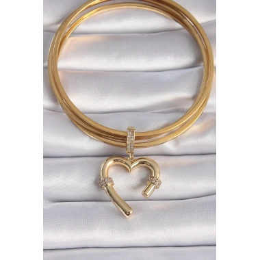 Pirinç Gold Renk Zirkon Taş Detaylı Kalp Figür Ajda Charm