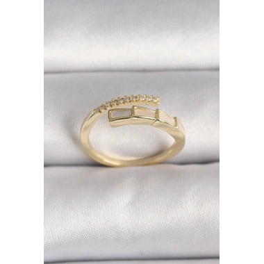 Pirinç Gold Renk Zirkon Taş Detaylı Yılan Model Ayarlanabilir Yüzük