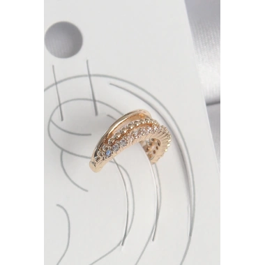 Pirinç Gold Renk Zirkon Taşlı 3Lü Sıralı Model Kadın Kıkırdak Küpe
