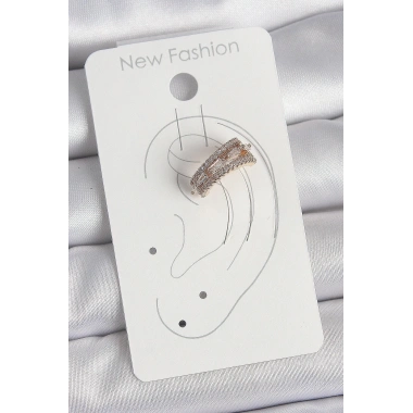 Pirinç Gold Renk Zirkon Taşlı 3Lü Sıralı Model Kadın Kıkırdak Küpe