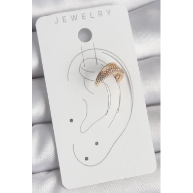 Pirinç Gold Renk Zirkon Taşlı 3Lü Sıralı Model Kadın Kıkırdak Küpe