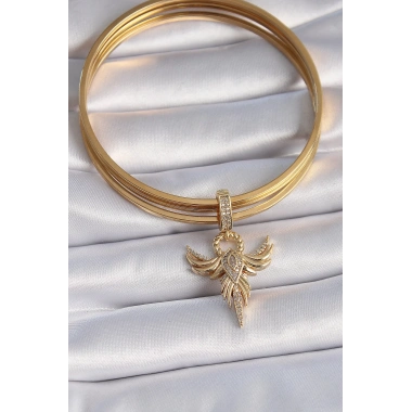 Pirinç Gold Renk Zirkon Taşlı Anka Kuşu Model Ajda Charm
