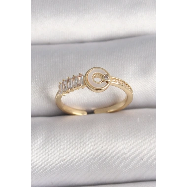 Pirinç Gold Renk Zirkon Taşlı Ayarlanabilir Kadın Yüzük