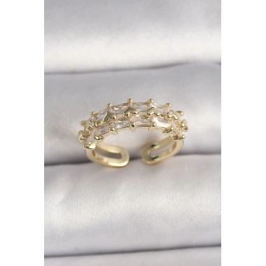 Pirinç Gold Renk Zirkon Taşlı Ayarlanabilir Yüzük