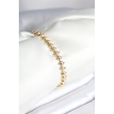 Pirinç Gold Renk Zirkon Taşlı Baklava Model Kadın Bileklik