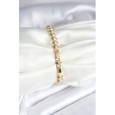 Pirinç Gold Renk Zirkon Taşlı Baklava Model Kadın Bileklik