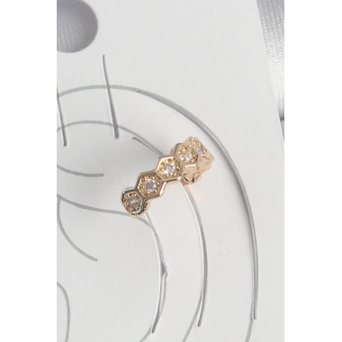 Pirinç Gold Renk Zirkon Taşlı Bal Peteği Model Kadın Kıkırdak Küpe