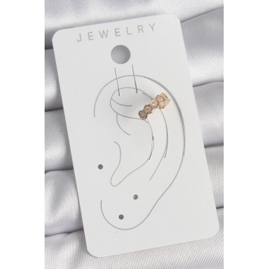 Pirinç Gold Renk Zirkon Taşlı Bal Peteği Model Kadın Kıkırdak Küpe