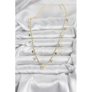 Pirinç Gold Renk Zirkon Taşlı Çiçek Model Kadın Kolye