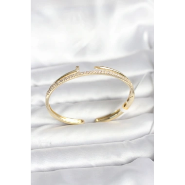 Pirinç Gold Renk Zirkon Taşlı Çivi Model Kadın Kelepçe Bileklik