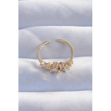 Pirinç Gold Renk Zirkon Taşlı Damla Detay Ayarlanabilir Yüzük