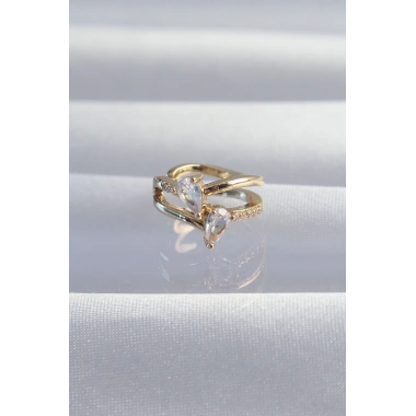 Pirinç Gold Renk Zirkon Taşlı Damla Earcuff Küpe