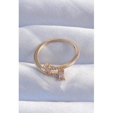 Pirinç Gold Renk Zirkon Taşlı Geometrik Ayarlanabilir Yüzük