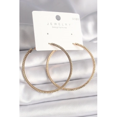 Pirinç Gold Renk Zirkon Taşlı Halka Model Kadın Küpe