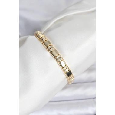 Pirinç Gold Renk Zirkon Taşlı Kadın Bileklik