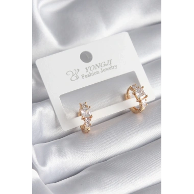 Pirinç Gold Renk Zirkon Taşlı Kadın Küpe