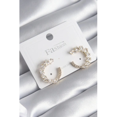 Pirinç Gold Renk Zirkon Taşlı Kadın Küpe