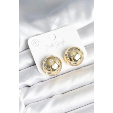 Pirinç Gold Renk Zirkon Taşlı Kadın Küpe