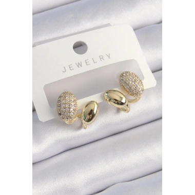 Pirinç Gold Renk Zirkon Taşlı Kadın Küpe