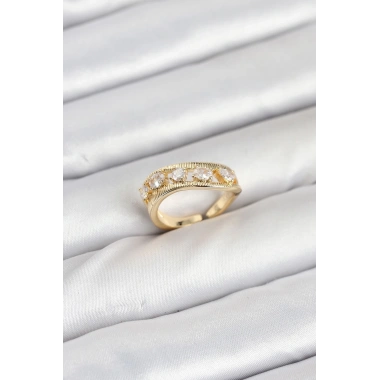 Pirinç Gold Renk Zirkon Taşlı Kadın Yüzük
