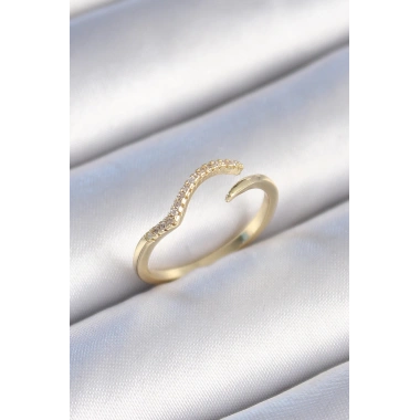 Pirinç Gold Renk Zirkon Taşlı Kadın Yüzük