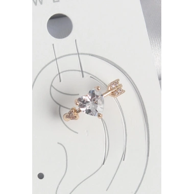 Pirinç Gold Renk Zirkon Taşlı Kalp Ok Model Kadın Kıkırdak Küpe