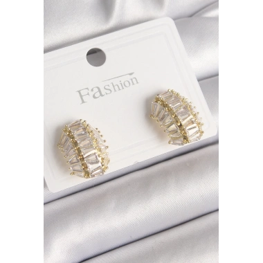 Pirinç Gold Renk Zirkon Taşlı Kaplumbağa Kabuğu Model Kadın Küpe