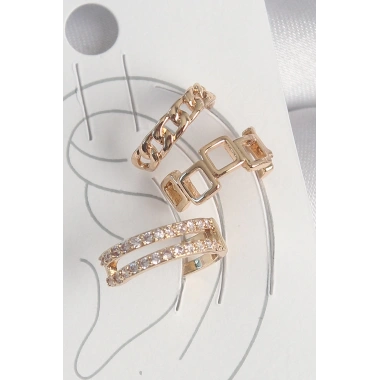 Pirinç Gold Renk Zirkon Taşlı Kare Zincir Model Kadın Kıkırdak Küpe