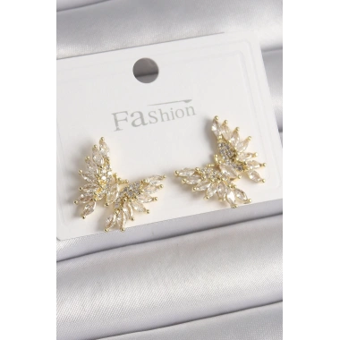 Pirinç Gold Renk Zirkon Taşlı Kelebek Model Kadın Küpe