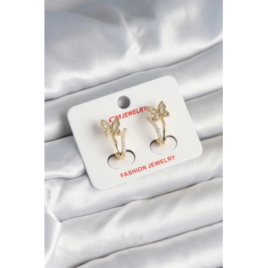 Pirinç Gold Renk Zirkon Taşlı Kelebek Model Kadın Küpe