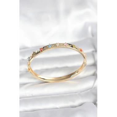Pirinç Gold Renk Zirkon Taşlı Kelepçe Bileklik
