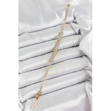 Pirinç Gold Renk Zirkon Taşlı Kemik Model Kadın Bileklik