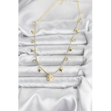 Pirinç Gold Renk Zirkon Taşlı Kutup Yıldızı Model Kadın Kolye
