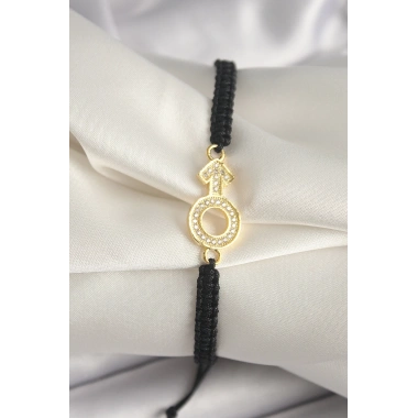 Pirinç Gold Renk Zirkon Taşlı Mars Figür Asansörlü Makrome Model Kadın Bileklik