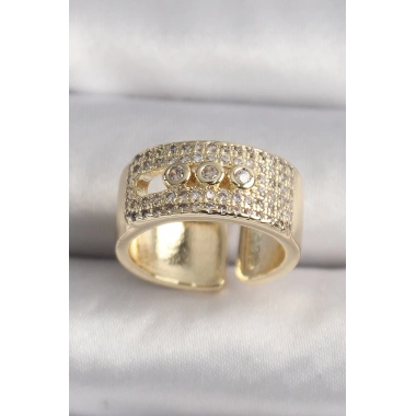 Pirinç Gold Renk Zirkon Taşlı Messika Model Ayarlanabilir Kadın Yüzük