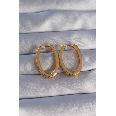 Pirinç Gold Renk Zirkon Taşlı Oval Model Küpe