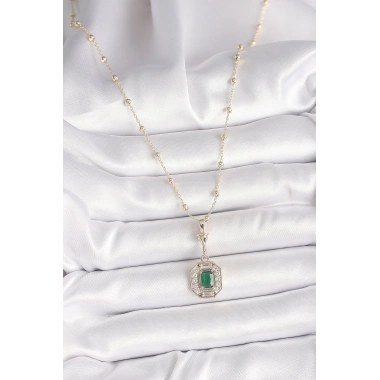 Pirinç Gold Renk Zirkon Taşlı Topçuk Zincir Serenay Model Kadın Kolye