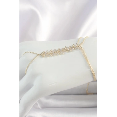 Pirinç Gold Renk Zirkon Taşlı V Model Kadın Şahmeran