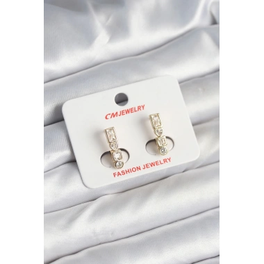 Pirinç Gold Renk Zirkon Taşlı Vintage Kadın Küpe