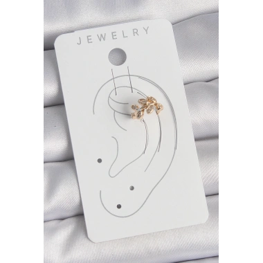 Pirinç Gold Renk Zirkon Taşlı Yaprak Model Kadın Kıkırdak Küpe